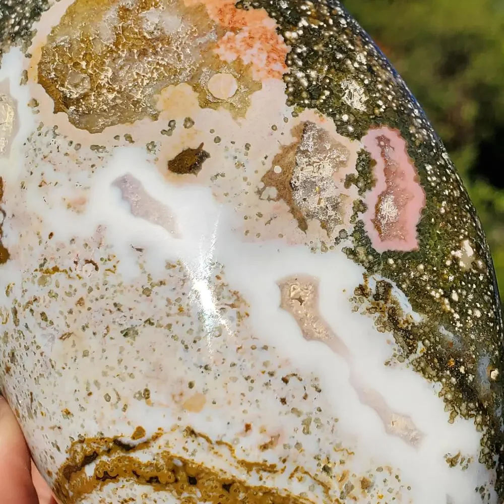 Ocean Jasper Pink Rounded Standing Druzy Freeform Crystal 600 Grams